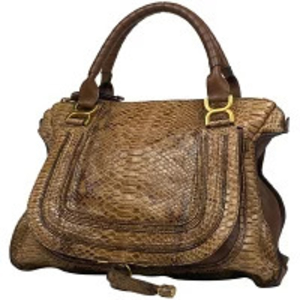 Chloe Marcie Tote Bag Handbag Python Leather Brown